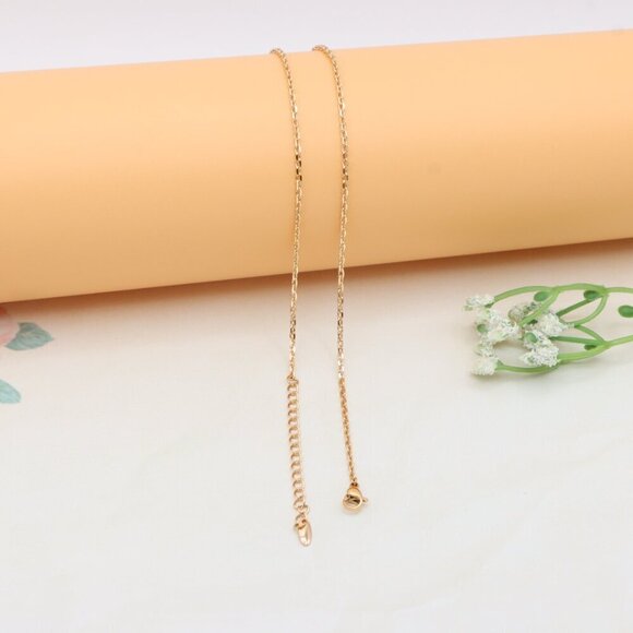 Rose Gold Necklace with Blue Stone Center & Adjustable Chain, XPNL0401 - Picture 11 of 12